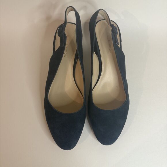 Pelle Moda Ulla women navy blue sling back pump-almond toe-block heel suede 10M - Picture 3 of 12